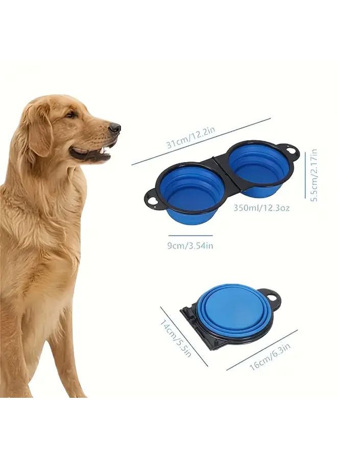 Pink Collapsible Pet Double Bowls Portable Dog Travel Food And Water Bowl For Outdoor Camping Walking - Image 2